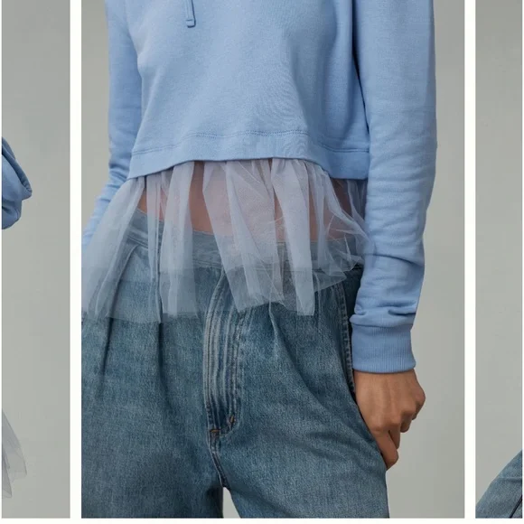 Pilcro Tulle-hem Short-sleeve hoodie - Picture 3 of 12